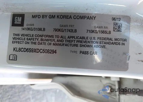 2013 Chevrolet Spark 1Lt Auto from USA, damaged, VIN KL8CD6S9XDC508294